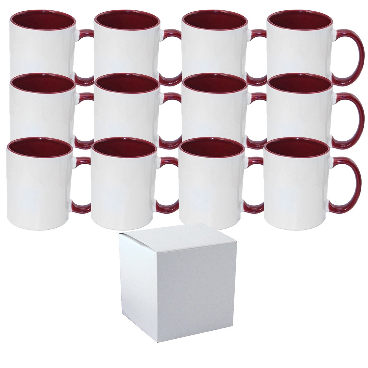 12 Pcs 11 oz. Inner/handle Dark Red (Maroon) Sublimation Mugs With  Individual White Boxes